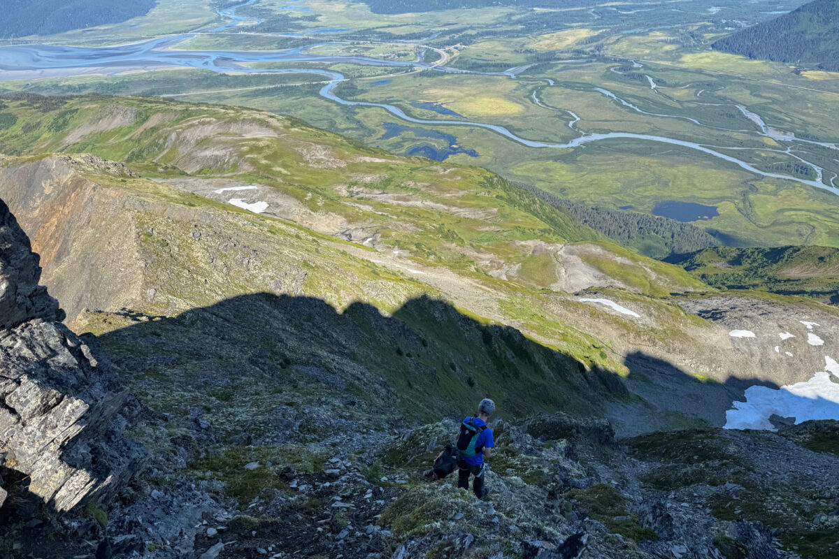 Finn descending the steep bit off of the north summit.